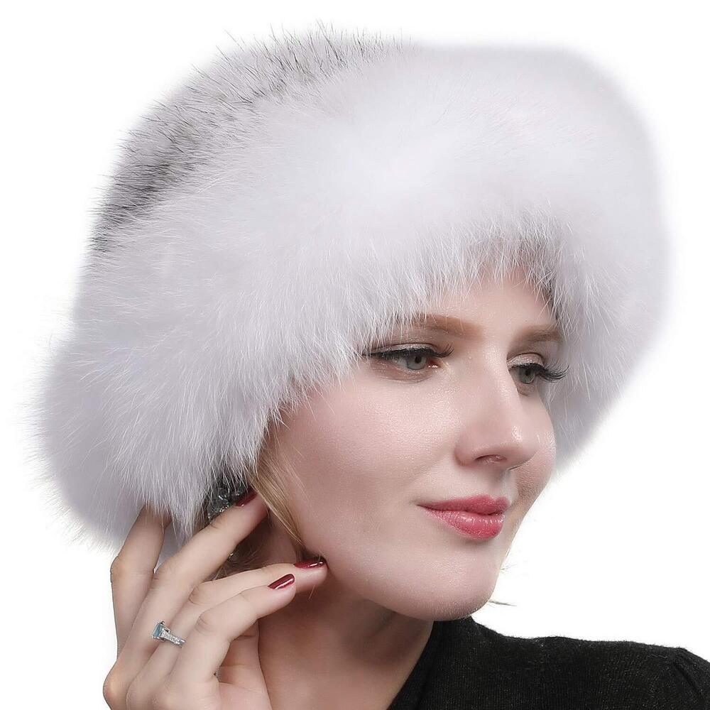 3985 Winter Hat Knitted Mink Real Fur Hats with Fox Brim White